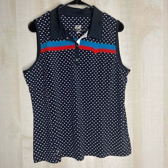Tail ladies sleeveless navy with white and red dots‎ golf top, size XL NWOT - Picture 13 of 15